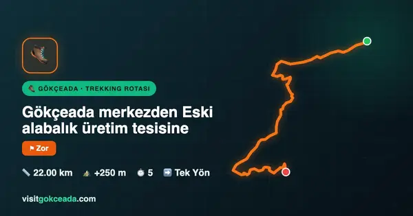 Gökçeada merkezden Eski alabalık üretim tesisine  rota haritası